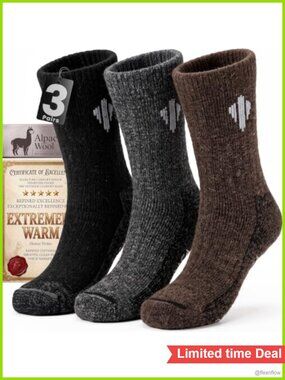 Alpaca Merino Wool Crew Socks Thick Warm Hiking Winter Socks Seamless Toe